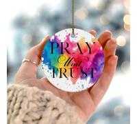 Adornos de Navidad 2025 con texto en inglés "Pray Wait Trust", adorno de recuerdo, adorno de Navidad, regalo coleccionable para festividades, decoración del hogar, círculo de cerámica, 3 pulgadas