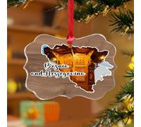 Adornos de Navidad acrílicos de 3 pulgadas 2025 Bosnia y Herzegovina, adorno personalizado para árbol de Navidad, adornos de Navidad, explorador del mundo, recuerdo de edificio, disco transparente