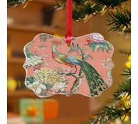 Adornos de Navidad acrílicos de 3 pulgadas 2025 chinoiserie pavo real floral rubor rosa adornos de Navidad personalizados, adornos de Navidad, árbol de Navidad, decoración de fiesta, patrón oriental