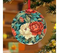 Adornos de Navidad acrílicos de 3 pulgadas 2025 chinoiserie rojo peonía floral personalizado adorno de Navidad adorno de Navidad decoración de árbol de Navidad Chinoiserie Toile flor oriental recuerdo