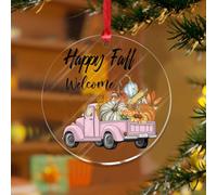 Adornos de Navidad acrílicos de 3 pulgadas 2025 con diseño de camión de hojas de calabaza, adornos de Navidad personalizados para decoración del hogar, acuarela, verde azulado, azul, camión de granja