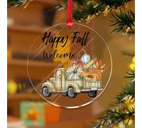 Adornos de Navidad acrílicos de 3 pulgadas 2025 con diseño de camión de hojas de calabaza de feliz otoño, adorno redondo de Navidad, decoración de árbol de Navidad, parche de calabaza, rojo, azul