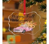 Adornos de Navidad acrílicos de 3 pulgadas 2025 con diseño de camión de hojas de calabaza de feliz otoño, adornos de Navidad personalizados, adornos de Navidad, decoración de vacaciones, cruz