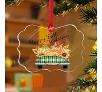 Adornos de Navidad acrílicos de 3 pulgadas 2025 con diseño de camión de hojas de calabaza de feliz otoño, adorno único de Navidad, decoración del hogar, acuarela, verde azulado, azul, camión de granja