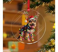 Adornos de Navidad acrílicos de 3 pulgadas 2025 con pastor alemán con cuernos, divertido adorno de Navidad para interiores, decoración del hogar, cachorros, primer recuerdo de Navidad, disco