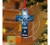 Adornos de Navidad acrílicos de 3 pulgadas 2025 con texto en inglés "A Child Is Born", adornos colgantes de granja, adornos colgantes para decoración de vacaciones, recuerdo de Jesús cristiano, disco
