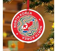 Adornos de Navidad acrílicos de 3 pulgadas 2025 Corea del Norte, adorno rústico para árbol de Navidad, decoración navideña, bandera colorida, color vivo, recuerdo, disco transparente, etiqueta de