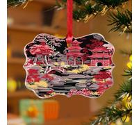Adornos de Navidad acrílicos de 3 pulgadas 2025 de la pagoda chinoiserie asiática de carbón coral, adornos decorativos para colgar, decoración de árbol de Navidad, chinoiserie Toile Oriental Floral