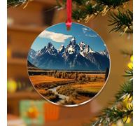 Adornos de Navidad acrílicos de 3 pulgadas 2025 del Parque Nacional Grand Teton, adornos colgantes para colgar, adornos colgantes para vacaciones, decoración del hogar, acuarela, viaje, arte, cartel