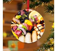 Adornos de Navidad acrílicos de 3 pulgadas 2025 Grill Master Meat Kebab Farmhouse Ornamento de Navidad Decoración de fiesta de Navidad a la parrilla Carne Vegetales Pinturas Recuerdo Disco