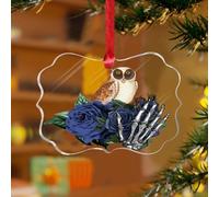 Adornos de Navidad acrílicos de 3 pulgadas 2025 para Halloween, búho, esqueleto, flor, floral, granja, adorno de Navidad, árbol de Navidad, decoración de fiesta, arbustos de rosas negras y moradas