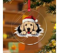 Adornos de Navidad acrílicos de 3 pulgadas 2025 Peeking Golden Retriever, adorno de Navidad rústico, adorno de árbol de Navidad, lindo cachorro, recuerdo de invierno, disco transparente, etiqueta de