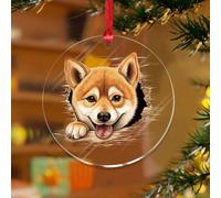 Adornos de Navidad acrílicos de 3 pulgadas 2025 Peeking Shiba Inu Farmhouse Ornamento de árbol de Navidad, decoración festiva, decoración del hogar, amante de perros y gatos, recuerdo de animales