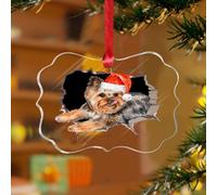 Adornos de Navidad acrílicos de 3 pulgadas 2025 Peeking Yorkshire Terrier, adornos colgantes únicos para decoración de árbol de Navidad, cachorros, primer recuerdo de Navidad, disco transparente