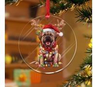 Adornos de Navidad acrílicos de 3 pulgadas, mastín con cuernos, divertido adorno para árbol de Navidad, decoración de vacaciones, cachorros, primer recuerdo de Navidad, disco transparente, etiqueta de