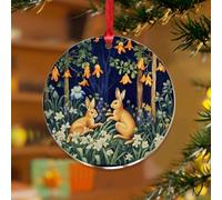 Adornos de Navidad con diseño de conejo de madera con diseño de conejo, hojas de eucalipto, azul y verde, discos acrílicos transparentes, estilo japonés asiático, colgante para decoración de árbol de