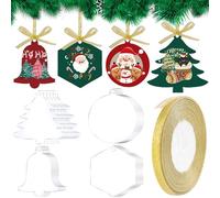 Adornos de Navidad de acrílico transparente, 24 piezas, 3 pulgadas, redondos, hexagonales, campanas, formas de árbol