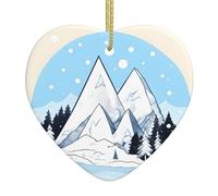 Adornos de Navidad de cerámica con estampado de montañas nevadas en forma de corazón, adecuados para fiestas de vacaciones, recuerdos.