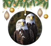 Adornos de Navidad de cerámica para colgar con cuerda dorada, cabeza blanca de porcelana, águila, decoración de árbol de Navidad para chimenea, mantel, corona, Navidad, fiesta, decoración de invierno