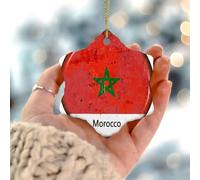 Adornos de Navidad de Marruecos, bandera del mundo global, viaje, redondo, adorno de árbol de Navidad, de cerámica, doble cara, bandera de estado, viajes, deportes, Navidad, decoración de fiesta de