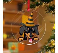 Adornos de Navidad de perro salchicha de Halloween, diseño de perro fantasma espeluznante, recuerdo decorativo, discos acrílicos transparentes, encantadores perros, mascotas, cachorros, obras de arte