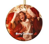 Adornos de Navidad Personalizados con Foto 2025- Adornos de cerámica con Imagen y Texto o Logotipo Personalizados para decoración del árbol de Navidad, niños, mamá, papá,