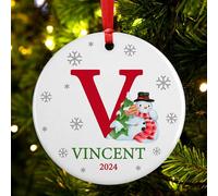 Adornos de Navidad personalizados con inicial, adorno familiar 2025, adornos personalizados para árbol de Navidad, inicial V