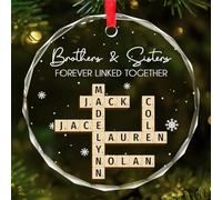 Adornos de Navidad personalizados con letras de Scrabble, Brothers & Sisters Forever Link Together; adorno personalizado con nombres de familia y crucigrama 2025, regalos para cumpleaños, Navidad