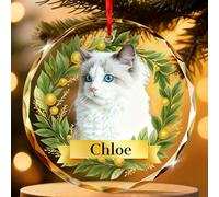 Adornos de Navidad personalizados de cristal con foto de gato - Decoraciones colgantes para árbol de Navidad, adornos personalizados para mascotas