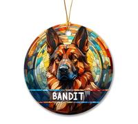 Adornos de Navidad personalizados para perros, estilo vidrieras, adorno de perro pastor alemán para decoraciones de árbol de Navidad, recuerdo de pastor alemán, recuerdo de amante de los perros