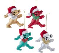 Adornos de osos de Grateful Dead con gorro de Pap Noel de Kurt S. Adler, 4 unidades