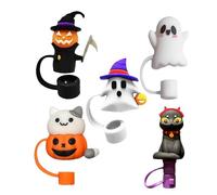 Adornos de paja para Halloween, cubierta de paja para gatos de Halloween, Juego de 5 tapones reutilizables para beber, Cubierta de puntas de pajita a prueba de derrames, juego de tapón de taza de 10mm