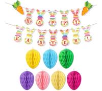 Adornos de Pascua Conjunto de 11 Adornos de Huevos de Pascua de Panal en 7 Colores Diferentes, Bola de Nido de Abeja de Pascua Guirnalda Colorida de Conejos de Pascua