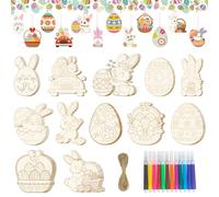 Adornos de Pascua de Madera,49 Piezas Decoración de Pascua Huevos de Pascua para Manualidades de Pascua Regalo