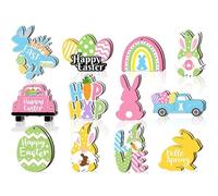 Adornos de Pascua de madera para árboles, decoraciones de Pascua, adornos de madera - 24 colgantes de vacaciones | Decoración de Pascua Adornos clásicos de plumas de conejo para manualidades de