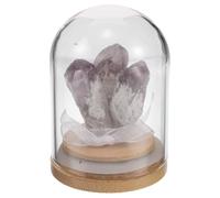 Adornos de Piedra Mineral Cristalina, Cúpula de Vidrio y Base de Madera | Mini Paisaje Púrpura, Decoración Compacta para Mesa, Oficina y Meditación en Dormitorio