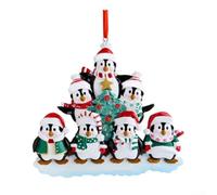 Adornos de pingüino de resina para árboles de Navidad, juegos familiares de 2 a 7, colgantes decorativos de acabado brillante para uso festivo de temporada (familia de 7)