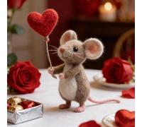 Adornos de ratón de fieltro de San Valentín, muñeca de colección de animales de fieltro hecha a mano, figura de ratones de fieltro para el día de San Valentín, lindo adorno de rosa para relleno de