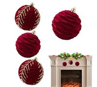 Adornos de Terciopelo para Árbol de Navidad,Adornos de Navidad de Terciopelo | 4 adornos flocados de color burdeos, bolas de terciopelo color crema - Colgante navideño con purpurina, decoraciones case