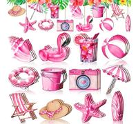 Adornos de Verano Arbol 36 PCS Decoración Colgante Madera Rosa Decoracion Fiesta Hawaiana con Cuerda Adornos Colgantes Pared para Playa, Tropical, Hawai
