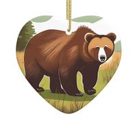 Adornos decorativos impresos de oso marrón, adornos decorativos de cerámica en forma de corazón, se pueden colgar en árboles de Navidad y chimeneas.