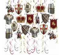 Adornos en Espiral para Fiestas de Castillos Medievales y Caballeros, Adornos Colgantes de Escudos y Coronas de Estilo Retro, guirnaldas Decorativas para el Techo con temática de Caballeros