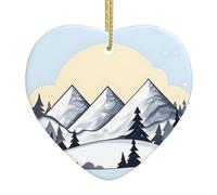Adornos en forma de corazón impresos de montañas nevadas blancas, adornos de Navidad de cerámica, adecuados para fiestas de vacaciones, recuerdos.
