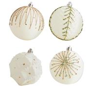 Adornos flocados,Bolas navideñas de terciopelo,4X Adornos de Terciopelo Borgoña y Crema - Colgante navideño con purpurina, decoraciones caseras de lujo inastillables de 3,15 pulgadas para bodas navide