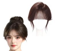 Adornos for El Cabello Con Flequillo Francés for Mujeres Postizo Superior De Cabello Humano 100% Real Tupé Con Clip De Base De Seda De 4 X 6 Cm Extensiones De Cabello Con Cubierta 360° 3D(Brown)