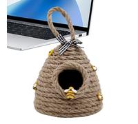 Adornos hechos a mano, diseño de abeja de miel rústica, 4,5 x 4,5 pulgadas, decoración de escritorio, Straw Beehive for Home Kitchen Porch, Farmhouse Decor, Living Room, oro Garden