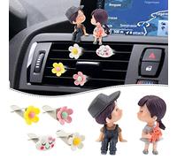 Adornos Lindos de Pareja Adorno de coche Parejas de Dibujos Animados y flores Clips de ventilación de aire, pareja besándose muñeca para accesorios de interior de coche (gris)