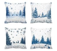 Adornos Navidad Fundas Cojines 35x35 azul, Terciopelo Funda Cojin 4 Piezas, Cuadrado Fawn Funda Almohada, Cojines Sofa Tejidos Impermeables, Para Dormitorio SalóN Decorativas O Invierno Regalos Q-263