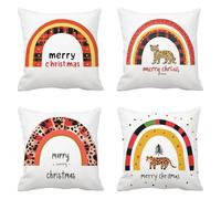 Adornos Navidad Fundas Cojines 35x35 dibujos animados, Terciopelo Funda Cojin 4 Piezas, Cuadrado leopardo Funda Almohada, Cojines Sofa Tejidos Impermeables, Decoración Hogar O Invierno Regalos Q-243