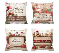 Adornos Navidad Fundas Cojines 35x35 dibujos animados, Terciopelo Funda Cojin 4 Piezas, Cuadrado Oso Funda Almohada, Cojines Sofa Tejidos Impermeables, Decoración Hogar O Invierno Regalos Q-248
